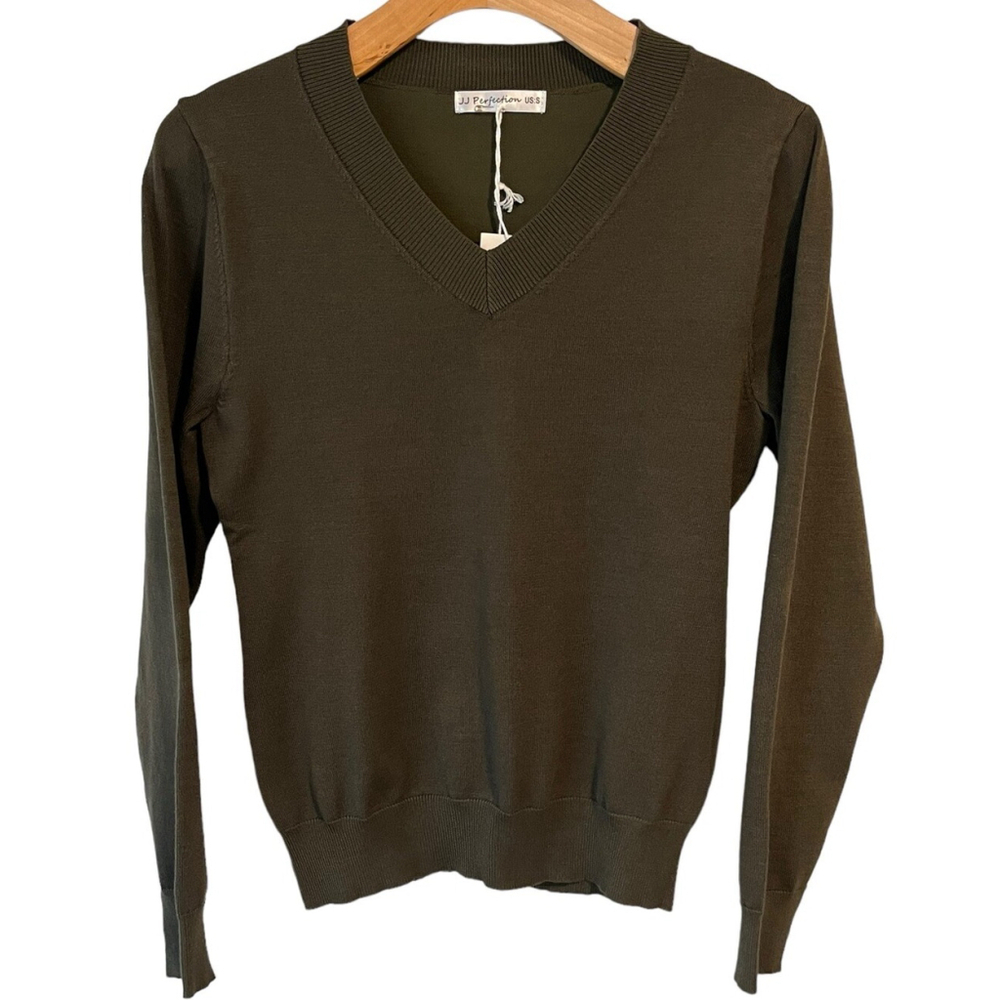 JJ Perfection Sweater Womens Small V Neck Green Long Sleeve